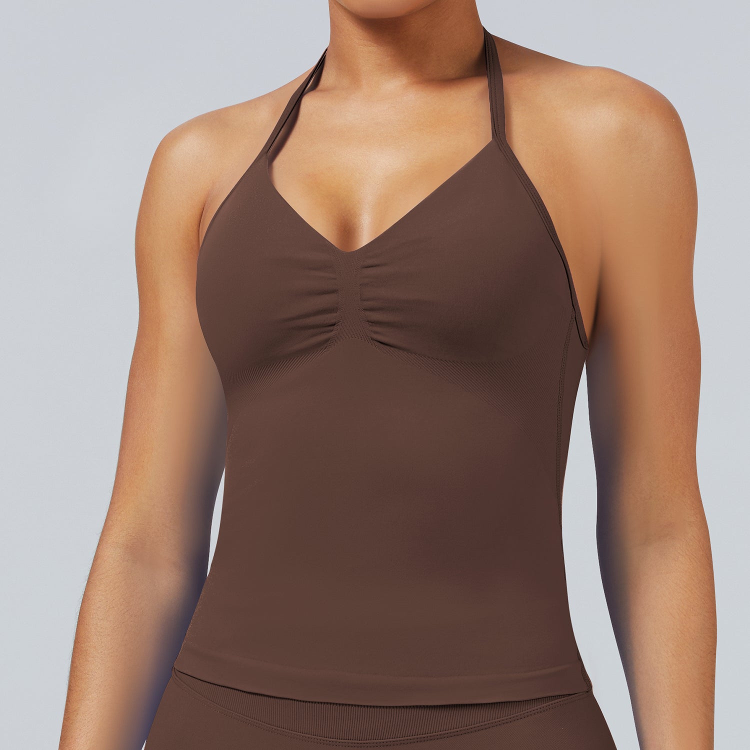 High Stretch Matte Nylon Halter Sports Bra Yoga Top