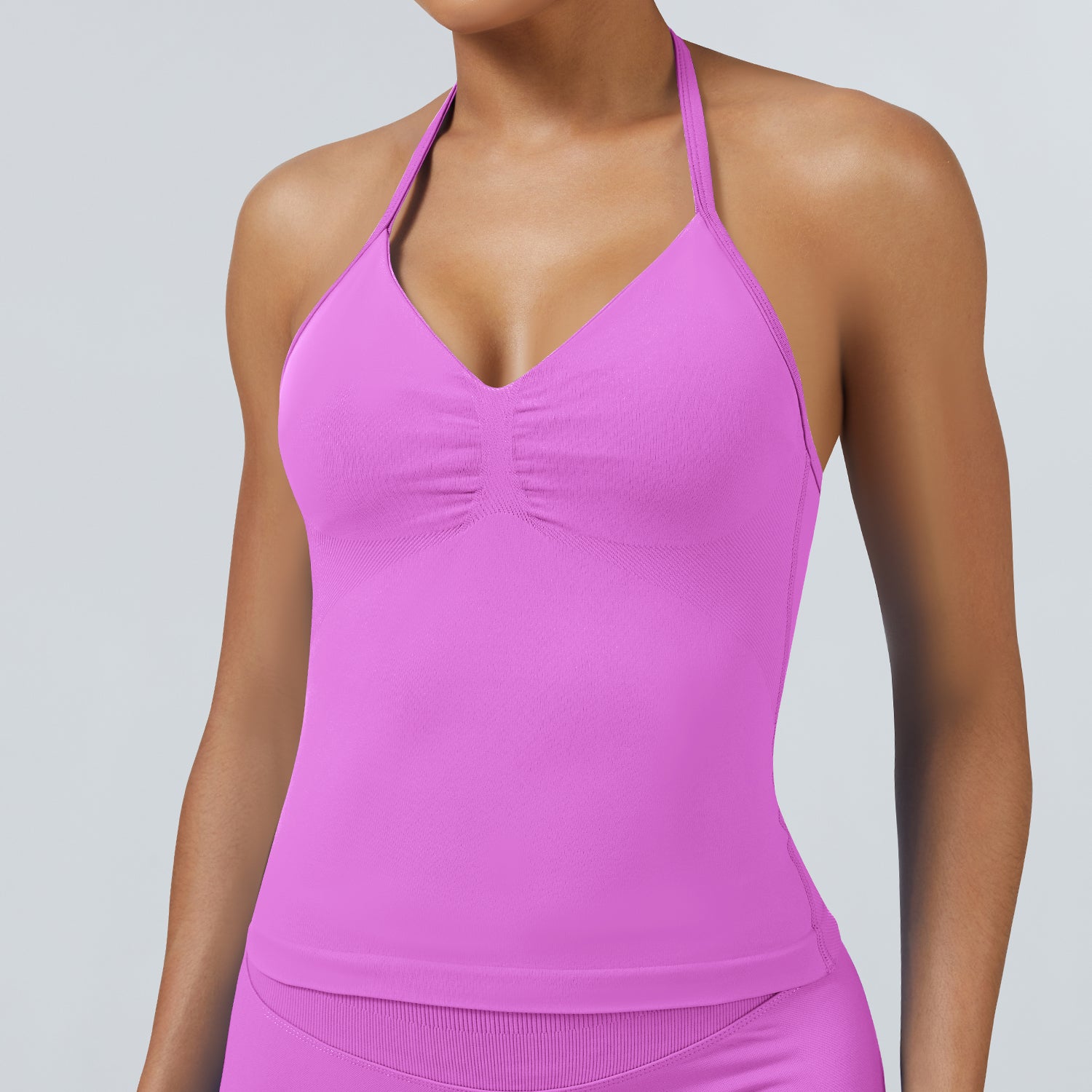 High Stretch Matte Nylon Halter Sports Bra Yoga Top