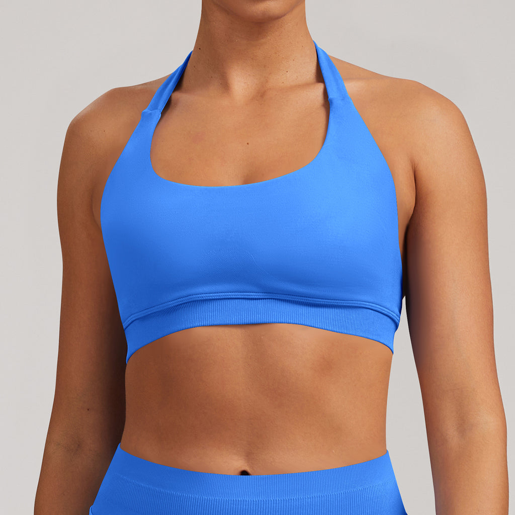 여성용 심리스 홀터넥 백리스 요가 브라