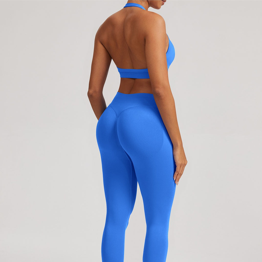 여성용 심리스 홀터넥 백리스 요가 브라