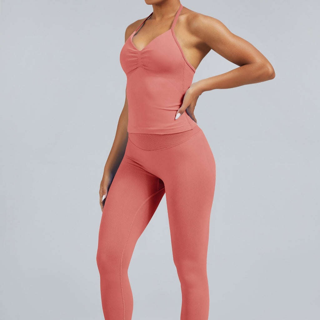 高ストレッチマットナイロンシームレスホルタースポーツヨガトップ