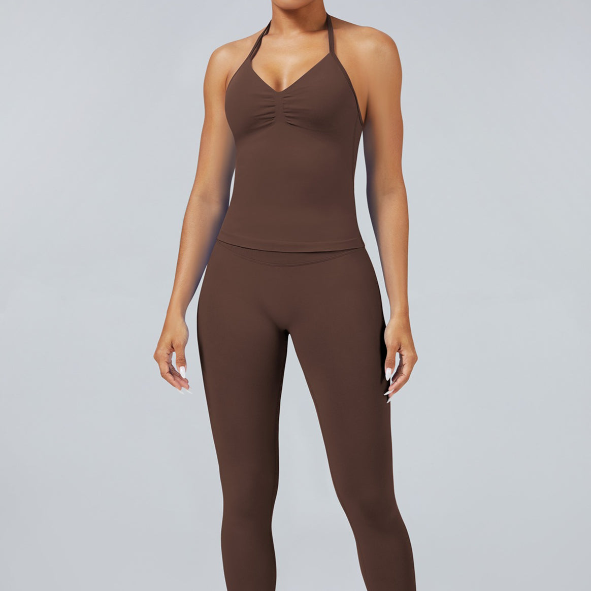 High Stretch Matte Nylon Halter Sports Bra Yoga Top