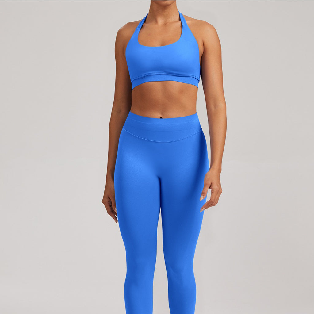 여성용 심리스 홀터넥 백리스 요가 브라