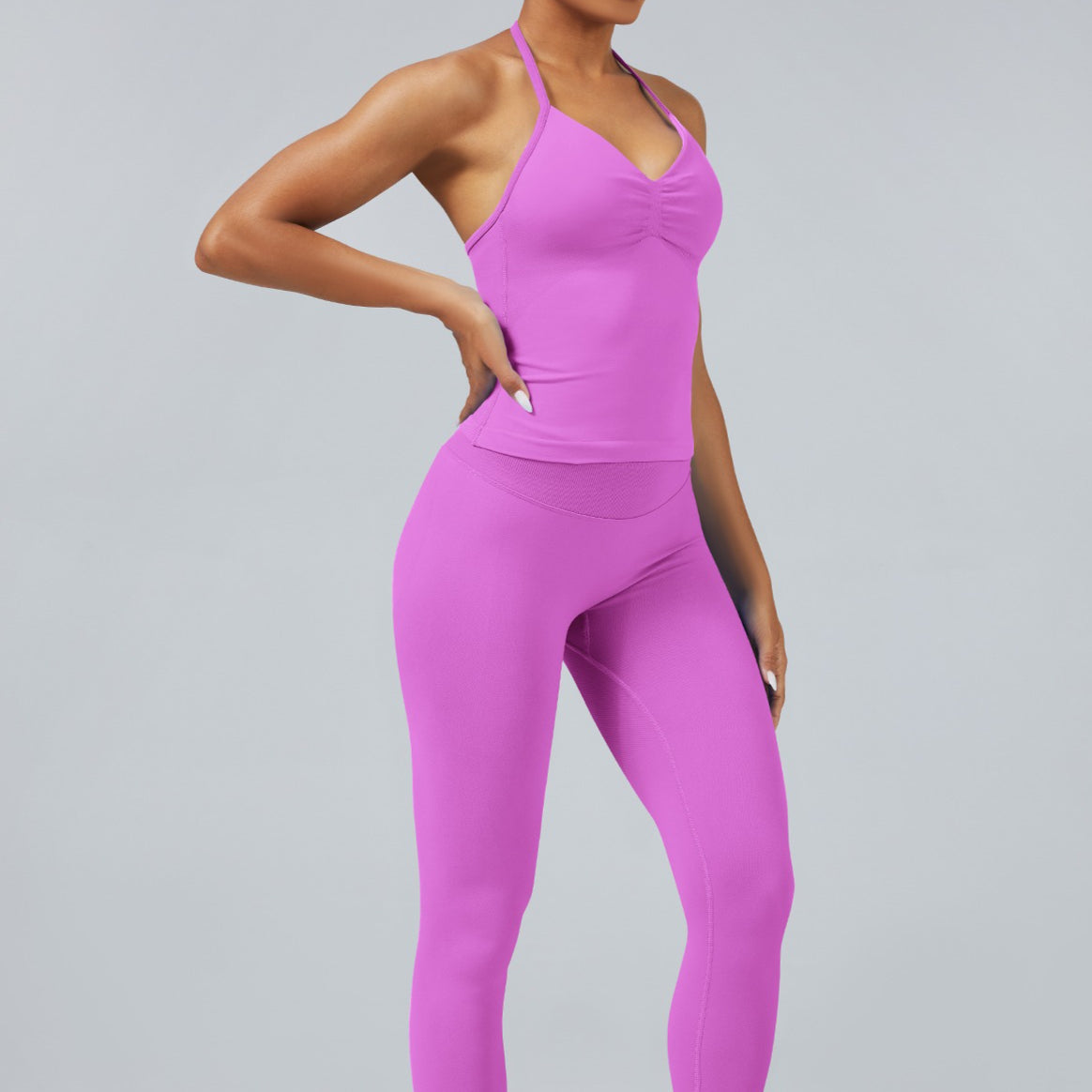 High Stretch Matte Nylon Halter Sports Bra Yoga Top