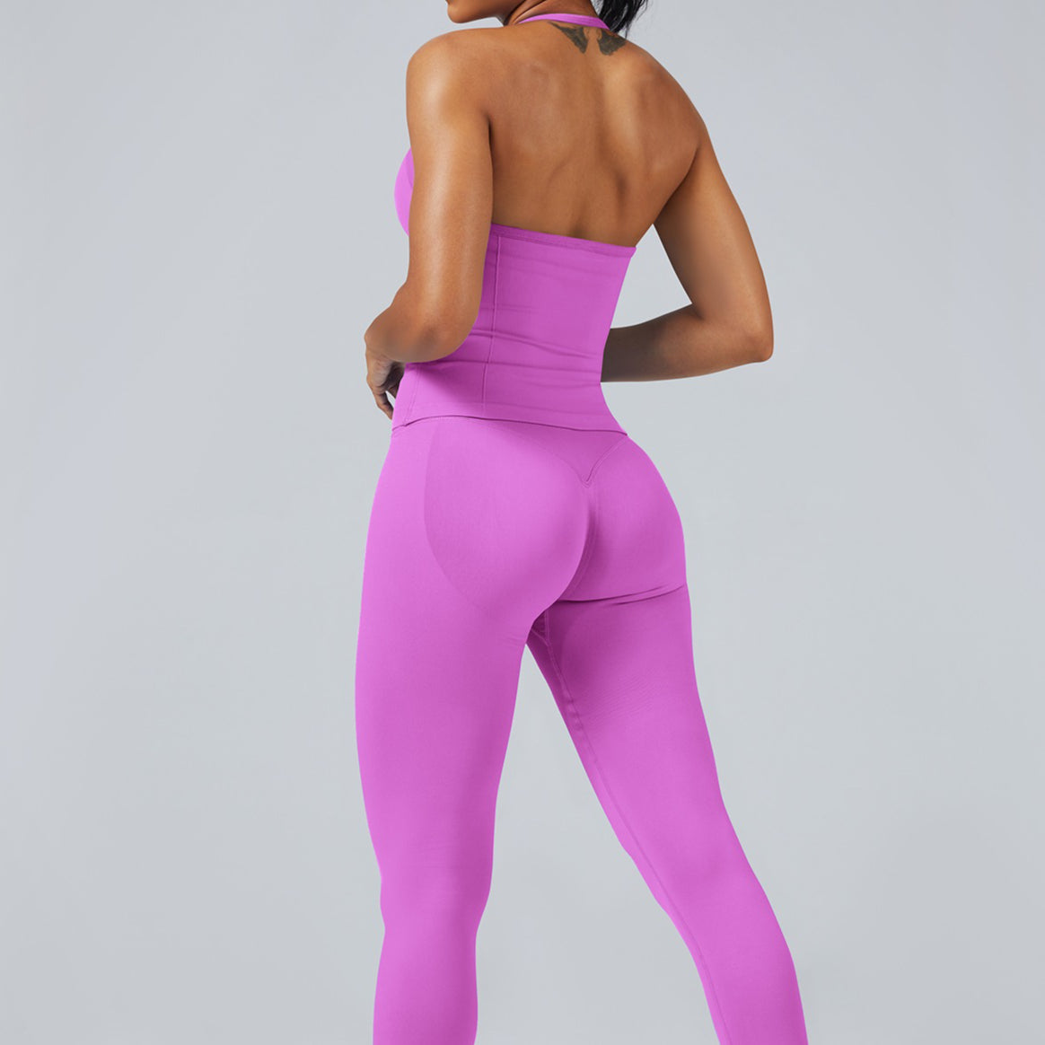 High Stretch Matte Nylon Halter Sports Bra Yoga Top